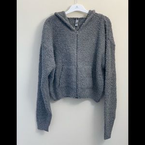SKIMS COZY KNIT ZIP UP HOODIE in SMOKE